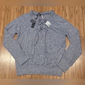 NWT Poof Apparel Heathered Lace-Up Pullover Sweater
